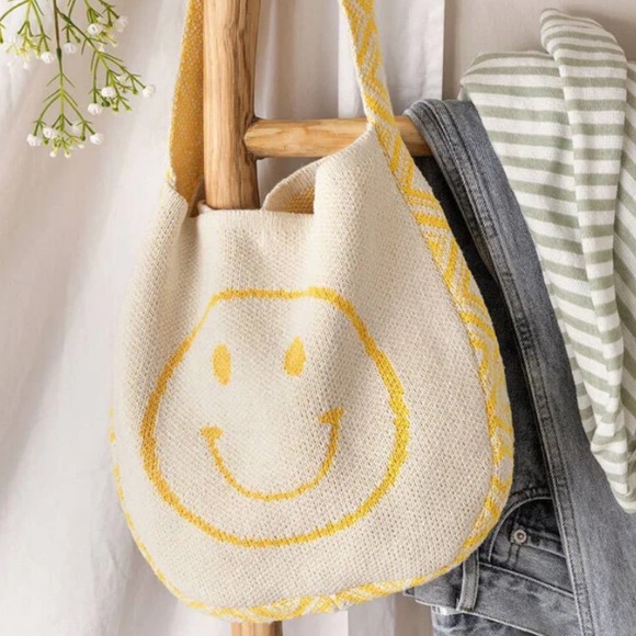 Bohemian Aztec Shoulder Smile Face Tote southwestern pool beach vacation bag - Picture 2 of 5